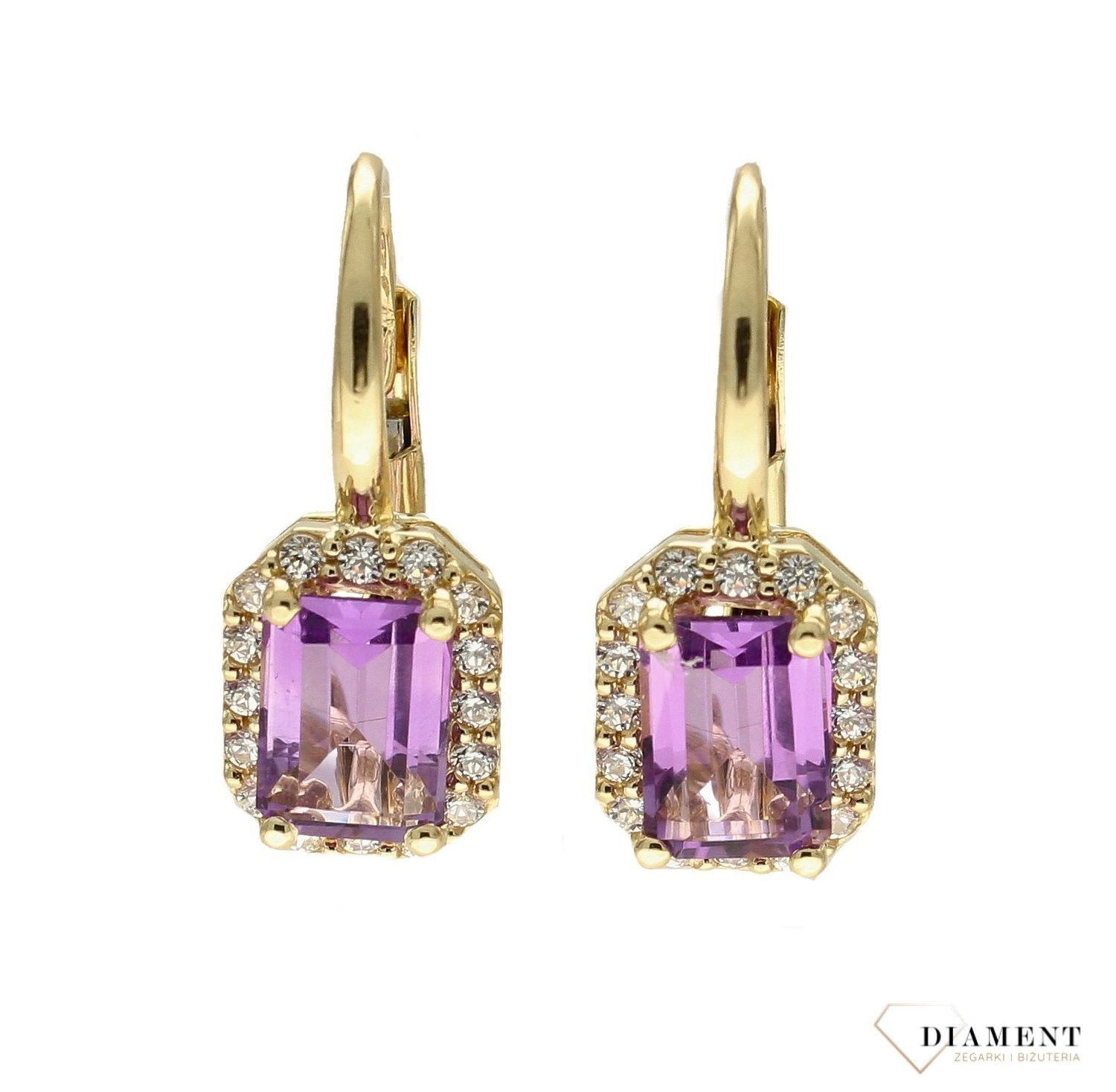 Złote kolczyki 585 z fioletową cyrkonią. Złote kolczyki z fioletową cyrkonią. Złote kolczyki damskie. Złote kolczyki na prezent. Złote kolczyki damskie. Złote kolczyki na każdą okazję..jpg